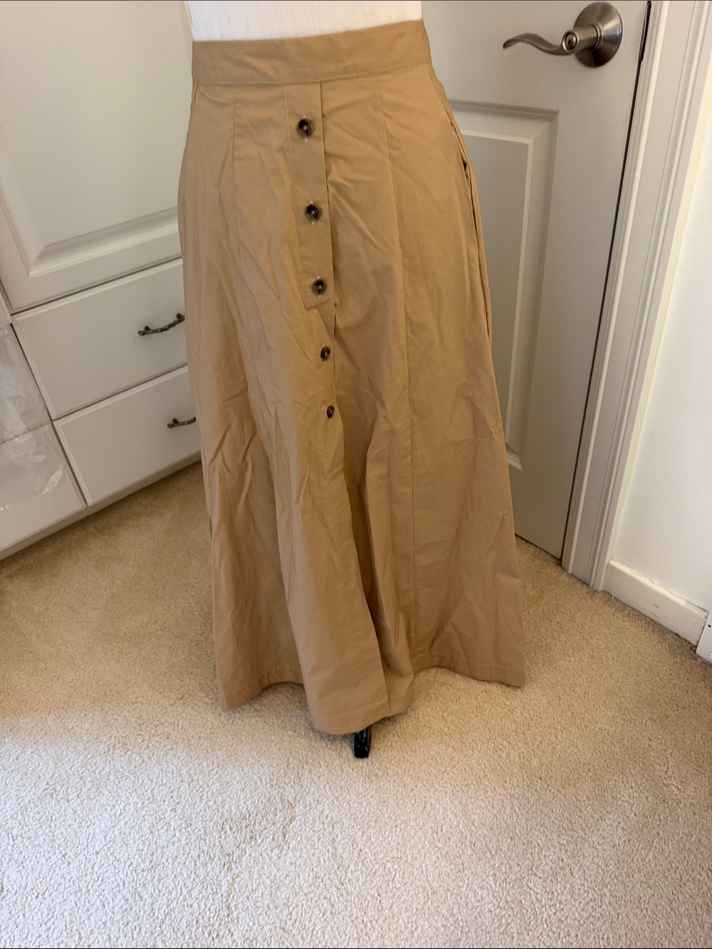 Women's Button-Front A-Line Long Skirt - Tan